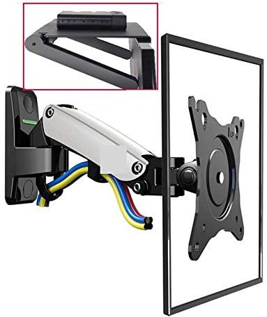 Monitor Arm, F120 17-27 Gas Spring Full Motion TV Wall Mount Bracket LCD Monitor Stand Aluminum Arm Bracket Silver 360 Rotate,Increased Load Capacity(SILVER WITH STB1)