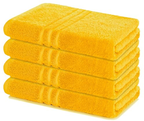 Lavea® 4er Set Duschtuch 70x140 cm, Rapsgelb | 100% Baumwolle – Badetücher Set in weicher Frottee-Qualität, saugstarkes Duschhandtuch für Badezimmer, Frottierserie Elena