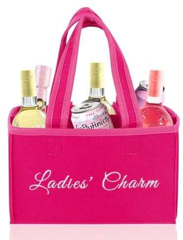 ipow „LADIES' CHARM“ Damen Handtasche Flaschenträger aus Filz für 6 Flaschen (Sekt, Wein, Bier, Hugo) - Tragetasche als Witziges Geschenk für Frauen Mama, Geburtstag, JGA, Muttertag oder Mädelsabend