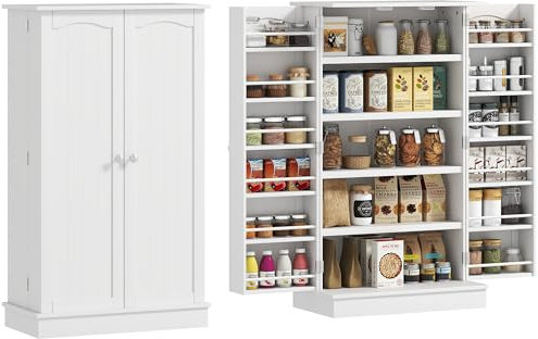 HOMCOM Armario de Cocina Buffet Mueble de Cocina Moderno con armarios, Estante Ajustable y 12 especieros, despensa para Comedor, salón, 60 x 30 x 104 cm, Blanco
