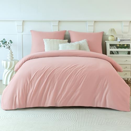 Soifox Winter Thermo Fleece Bettwäsche 200x220 Rosa, Flauschige und Warme Cashmere Touch Bettbezug + Kissenbezug 2er Set 80x80 cm mit Reißverschluss