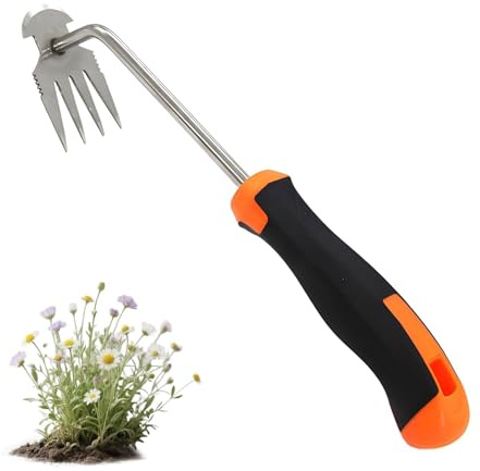 VTYTZZ Unkraut Entferner Gerät,Unkrautstecher,Gartengeräte,Gartenkralle,Unkraut Entferner,Gartenarbeit Hand Unkrautstecher,Draussen Gartengeräte, Fugenkratzer Mit Stiel Gummigriff 4 Zähne