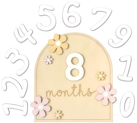 Meilensteinkarten Baby Monatliche Meilenstein Karten DIY Blumen Monatskarten Baby Holz 0-12 Monaten Meilenstein Schwangerschaft Deko für Babyfoto und Kinderzimmer Babyparty Wachstumsaufzeichnung, Stil