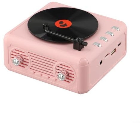 CWOQOCW Kompatibler Radio-Lautsprecher im Vintage-Stil, tragbarer Audio-Player mit FM-TF-Karte, USB-Laufwerk, 5 Stunden Spielzeit, Rosa