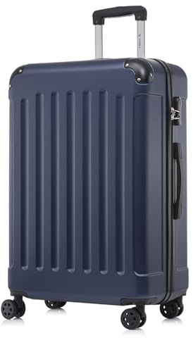 YONSLY Koffer Suitcase XL Dunkelblau, Trolley Reisekoffer, Rollkoffer Handgepäck mit 4 Rollen 360°, Hartschalenreisekoffer, Zahlenschloss, Weicher Gummigriff