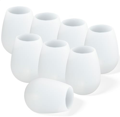 DEWEL 8 PCS Silikon Weingläser Wein Glas Unzerbrechlich Silikon Becher 360g, Spülmaschinenfest Bruchsicher Stemless Weinglas für Reisen Camping, Picknick und BBQ, Mehrfarbig
