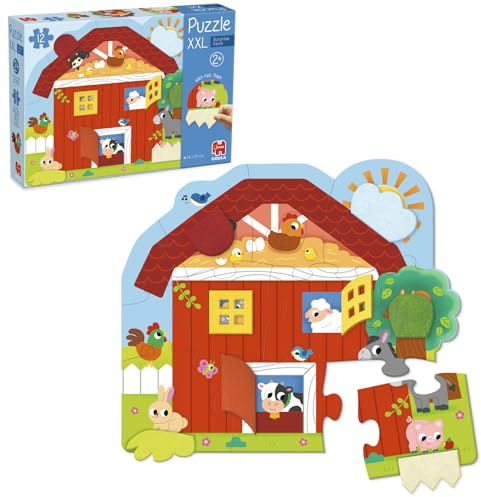 Goula Puzzle XXL Surprise Farm - Interaktives Bauernhof-Puzzle mit Klappen & taktilen Überraschungen – 12 Teile & Filzklappen – Sensorisches Lernspiel für Kinder, Mädchen und Jungen ab 2 Jahren