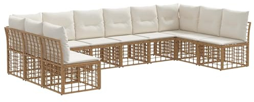 vidaXL Outdoor-Sofagarnitur Natur Polyester, Garten Lounge-Set, modulares Design, höhenverstellbare Füße, wetterfester Sofa, Outdoor-Sitzmöbel aus Polyrattan