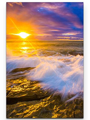 Sonnenuntergang an der Nordküste von Oahu, Hawai - Leinwandbild 90x60cm