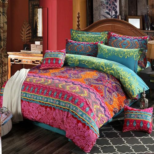 Juego de Funda de edredón Bohemio,Estilo Bohemio,exótico,Juego de Ropa de Cama de Juego de Funda de edredón de Mariposa étnica Cremallera,2 Piezas