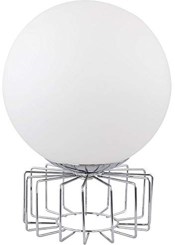 etc-shop Tisch Lampe Gitter Design chrom Retro Glas Kugel Leuchte opal weiß im Set inkl. LED Leuchtmittel