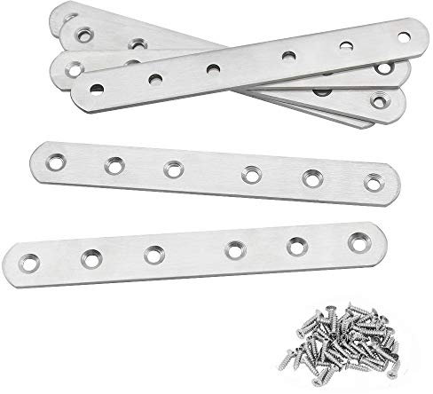 KiKiHong 6 Piezas Placas de fijación Rectas Planas de Acero Inoxidable 160 x 20 x 3 mm Soporte de Placa Plana con Tornillos