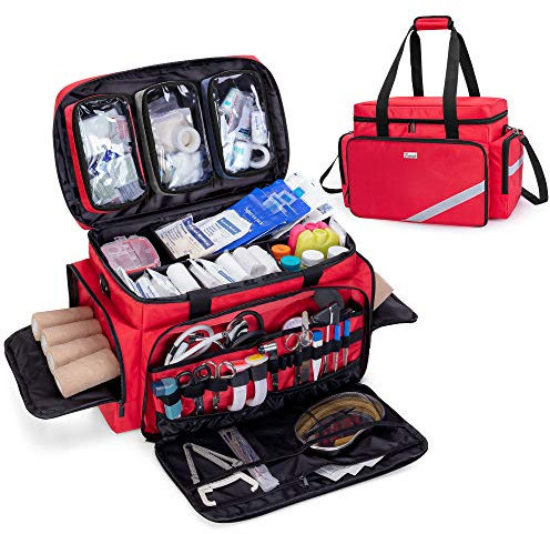 Trunab Tasche Medizinische Leer Rot, Erste Hilfe Tasche Professionelle Arzttasche Große Kapazität mit Interior Division Board und Rutschfestem Boden, Home Nurse Case Krankenschwester