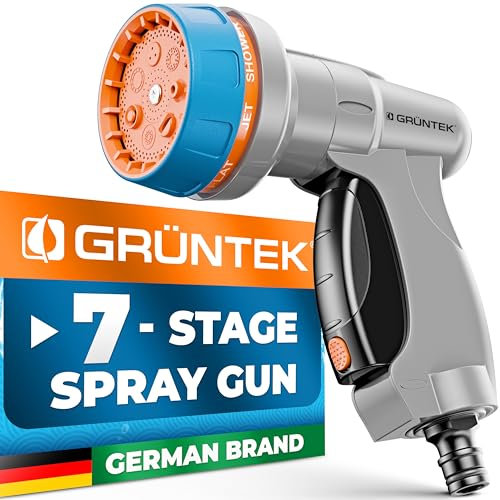 GRÜNTEK Pistolet d'Arrosage Jardin 7 spray. Douchette de Jardin Multifonction pour pulverisation fine pour Fleurs et Plantes ou jet rapide pour Lavage d’objets