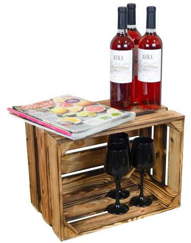 Holzkiste Bella geflammt40 x 30 x 25cm Weinablage Weinaufbewahrung Kindeschuhregal Bücherregal Ablageregal Möbel-Kiste | Wein-Kiste | Obst-Kiste | Apfel-Kiste (1er set, Bella ohne)