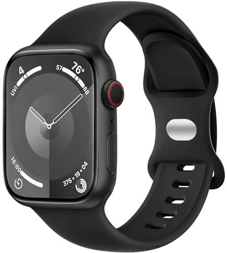 Charlam Compatible con Correa Apple Watch 38mm 40mm 41mm para Mujeres Hombres, Deportivas de Silicona Correas Compatible con iWatch SE Series 8 7 6 5 4 3 2 1, 38mm/40mm/41mm, Negro