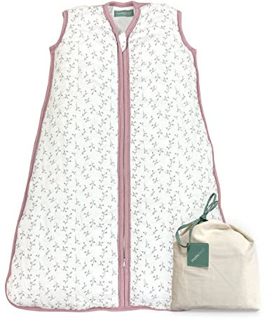 molis&co - Baby Schlafsack 2.5 TOG - Ganzjahres Schlafsack - Babyschlafsack Neugeborene - Premium-Musselin, ärmellos Winterschlafsack wattiert - Premium Qualität - Floral Pink (95 cm)