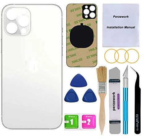 Perzework OEM Back Glass Replacement for iPhone 13 pro max 6.7 inches (Silver) All Carriers with Pre-Installed Adhesive and Repairing Tool Kits (Silver)