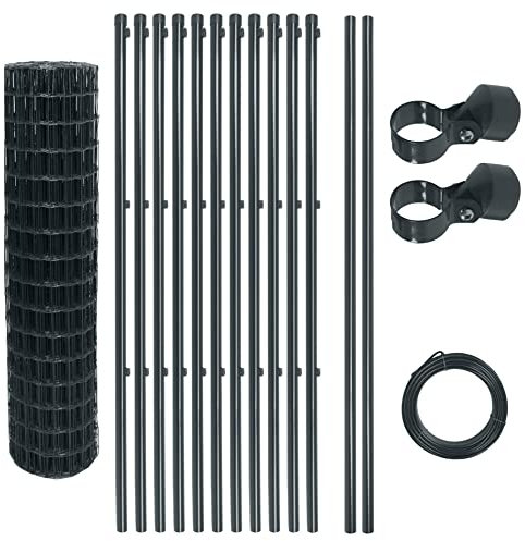 ESTEXO Schweißgitter Gartenzaun Set Komplettset Zaun Gartenzaunset Zaunset Drahtzaun Gitterzaun Anthrazit (1,2 x 25 m)