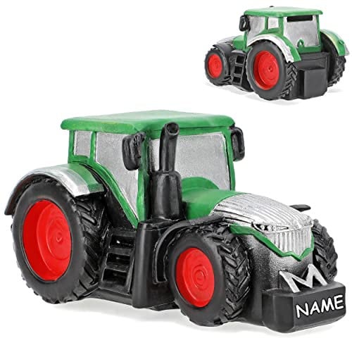 alles-meine.de GmbH große Spardose Traktor inkl. Name - mit Verschluss - aus Kunstharz/Polyresin - 15,5 cm - stabile Sparbüchse - Sparschwein - für Kinder & Erwachsene/lu..