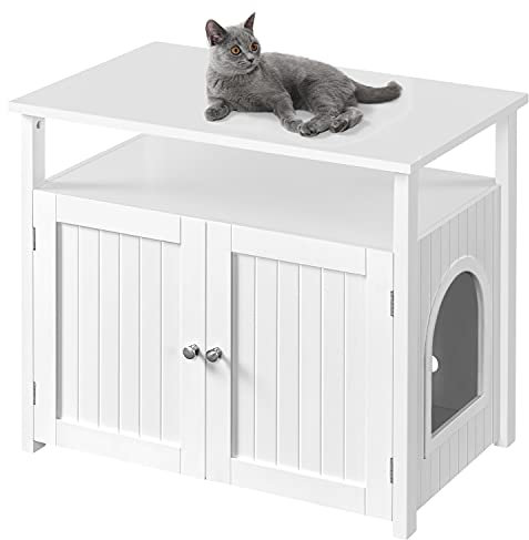 Yaheetech Cat Litter Box Enclosure Cat Litter Tray, Hidden Litter Box Furniture Cat Washroom with Open Storage Shelf, Indoor Cat House Cat Litter Cabinet for Living Room, 80x51x66cm (LxWxH)