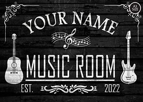 ELITEPRINT Personalised Music Room Sign Studio Gift Father Home Decor Musician Metal Plaque - Wall Art Decorations (A3 (42cm x 29.7cm))