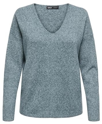 ONLY Damen Strickpullover V-Ausschnitt Sweater Onlrica Life L/S V-Neck Pullo KNT Noos 15224360,Sea Moss/Detail:w. Melange,S