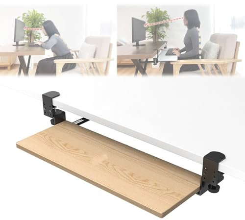 IkErna Keyboard Tray Under Desk Pull-Out Keyboard Drawers and Platforms Extender - with C-Clamp Adjustable/Non-Drilling/Wood-B/75 * 24Cm