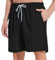 LYRIKER Lange Badeshorts mit Reißverschlusstaschen & Meshfutter, Atmungsaktiv Wasserabweisend Herren Badehose Männer Elastische Trainingsshorts mit Tunnelzug Schwarz XL