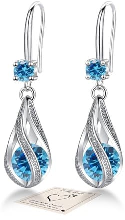 YOEE Ohrringe mit 5A Zirkonia Hängend Tropfen Ohrringe mit Silber 925 Post für Damen Hängeohrringe Lange Ohrhänger Geschenk für Frauen Freundin Mama Mädchen - Blau