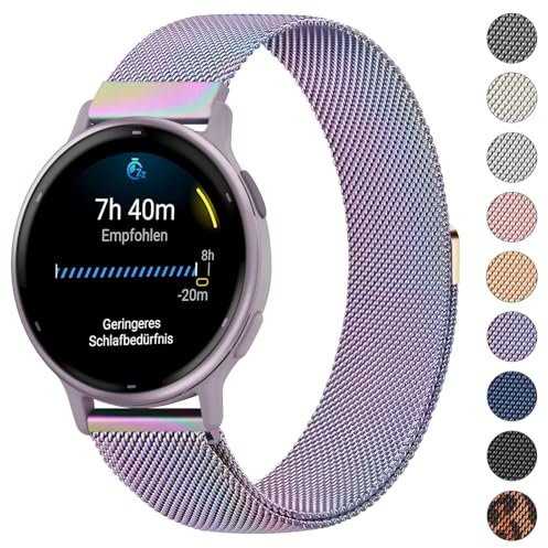 Mugust Armband für Garmin Vivoactive 5/3, Vivomove 3/HR/Luxe/Style, Forerunner 55/245/645 - Edelstahl Mesh Metall Ersatzarmband für Damen und Herren (Bunt)