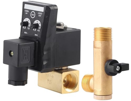 mumisuto Zeitgesteuertes Ablassventil G1/2 Dn15, Elektronisch, AC230V, Messing, Automatische Entlüftung, Kompressor, Einstellbare Ventilöffnungs- und Schließzeiten