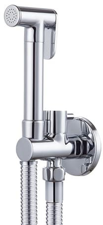 SWHC Pulverizador Bidé de Mano para Inodoro, Ducha de Bidet de Latón con Manguera y Válvula de 1/2 Soporte, Kit Pulverizador de Bidé para WC Baño Lavado Pañal Mascota Ducha Cromado