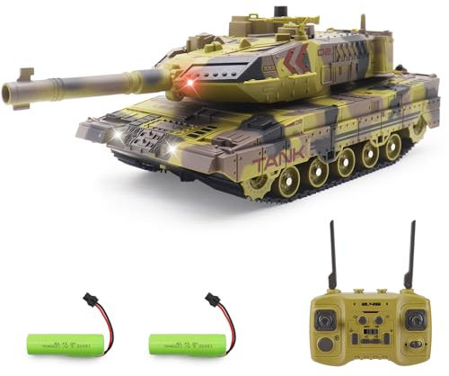 Hitish RC Panzer mit Schießfunktion für Kinder Erwachsene, 2,4G Ferngesteuerter Armee Tank Spielzeug mit Auto-Demo Sound Licht Rauch, 13-Kanal Militärfahrzeugmodell Geschenk für Jungen, Beige