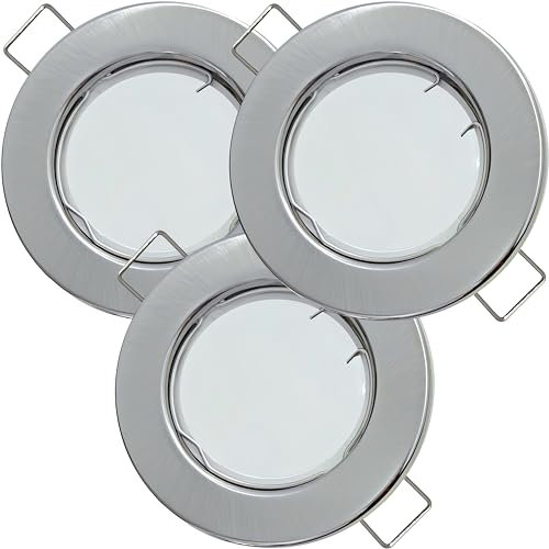 3er Set Flache Milchglas SMD LED Modul Einbauleuchten | Farbe Edelstahl gebürstet | 5W | 230V | Starr | 4000k | LED Spots für die Decke bei wenig Einbautiefe | Wohnzimmer | Küche | Schlafzimmer | Flur