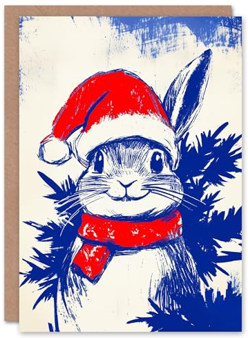 Artery8 Cute Bunny Rabbit With Santa Hat Scarf For Child Kids Xmas Festive Christmas Card