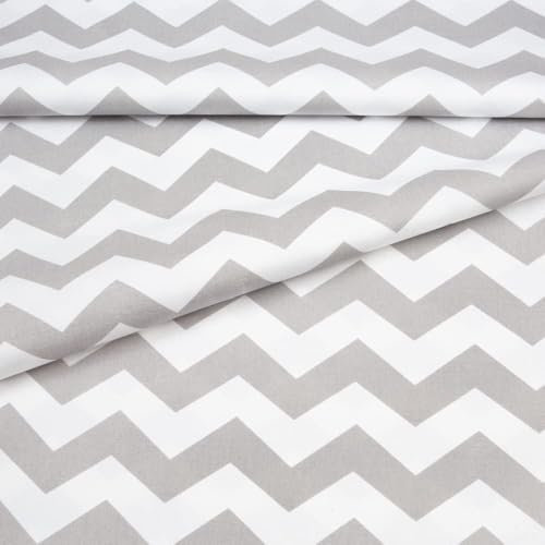Fabreco - Baumwollstoff Meterware - 220g/lfm | Stoff Meterware mit Muster: Zickzack grau 1,5 cm | Weich, langlebig & hautfreundlich