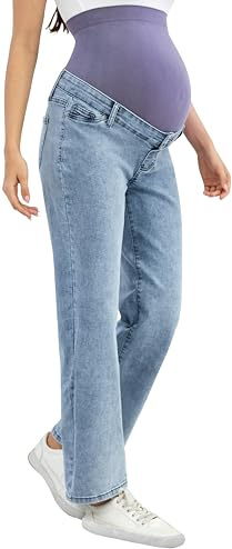 OVRUNS Umstandsjeans mit weitem Bein, Denim, Umstandshose, dehnbar über dem Bauch, Schwangerschaftshose für Damen