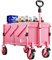 Sunula 220LBS Folding Camping Trolley, Heavy Duty 120L Large Capacity Garden Wagon Cart with All-Terrain Wheels, Lightweight Outdoor Utility Foldable Festival Trolley for Grocery, Shopping, Pink