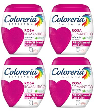 Coloreria Italiana Grey Colorante Tessuti e Vestiti in Lavatrice, colore Rosa Romantico, 4 Confezioni, 350 g