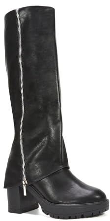 ESSEX GLAM Women's Foldover Knee High Boots Ladies Black Layered Deco Side Zip Platform Chunky Sole Size 3-8
