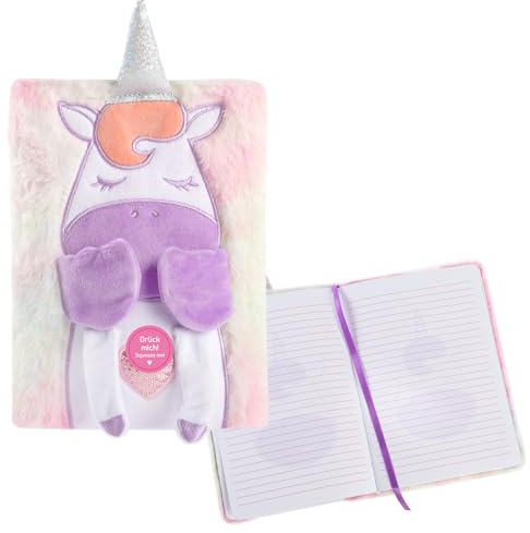 Idena 12107 - Notizbuch A5 liniert, Fluffy Einhorn, 80 Blatt 80 g/m² in Weiß, mit Leseband und Plüscheinband