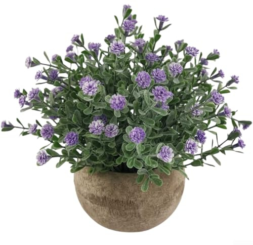Feeshoppher Artificial Baby's Breath Flowers 17cm, Realistic Fake Plants in Pot for Home Office Hotel Decor, Plastic Bonsai Tabletop Centerpiece, Cream White Pink Red Yellow Purple(F)