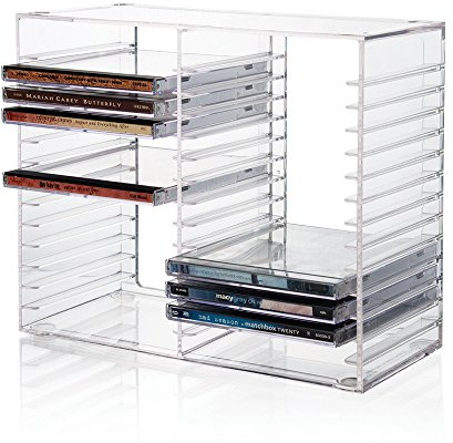 STORi Stackable Clear Plastic CD Organizer with Rubber Feet | Rectangular Jewel Cases Holder Perfect for Theatre Room | Holds up to 30 CD Cases | Made in USA