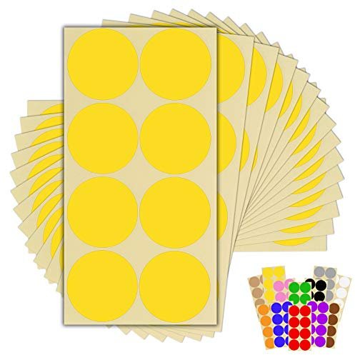 120 x Yellow Sticky Dots - 50mm 2 Inch - Round Colour Coding Dot Stickers - 15 Sheets