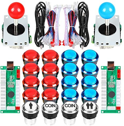 EG STARTS Arcade Cabinet Parts 2x 8 Way Joystick + 16x LED pulsador iluminado + 2 jugadores + botones de monedas para Raspberry Pi 3B Model Project DIY