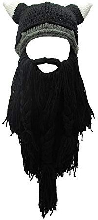 Metyou Perücke, Bartmütze, handgefertigt, gestrickt, warm, Wintermütze, Skimütze, für Damen und Herren Gr. Einheitsgröße, CNJ-BLACK