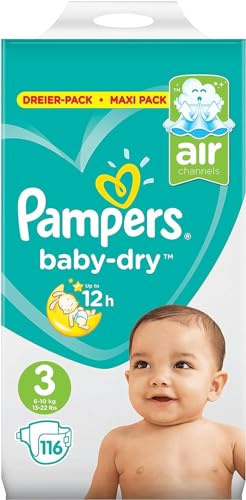 Pampers (versione vecchia), pannolini per bambini taglia 3 (6-10 kg), confezione da 3 (1 x 116 pezzi)