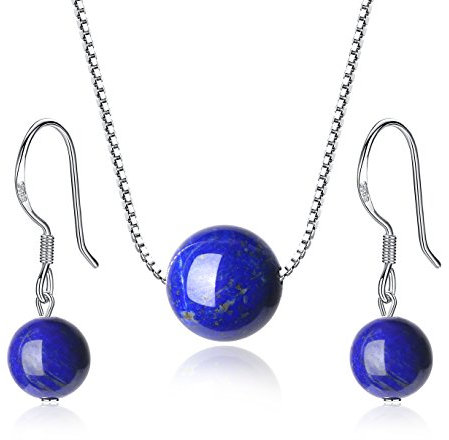 COAI Geschenkideen Schmuck-Sets 925 Sterling Silber Halskette mit Anhänger und Ein Paar Ohrhänger aus Lapislazuli für Damen