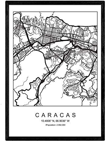 Nacnic Drucken Stadtplan Caracas skandinavischen Stil in schwarz und weiß. A3 Größe Plakat Das bedruckte Papier Keine 250 gr. Gemälde, Drucke und Poster für Wohnzimmer und Schlafzimmer